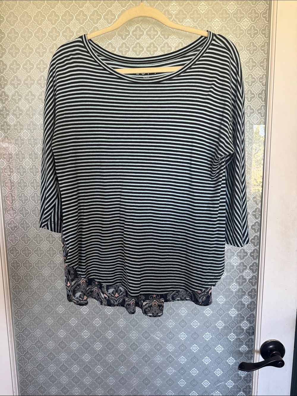 LOFT Navy and Light Blue Striped Tunic with Navy Paisley Panels